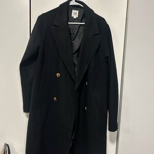 GAP Men's Black Trench Coat with Gold Buttons